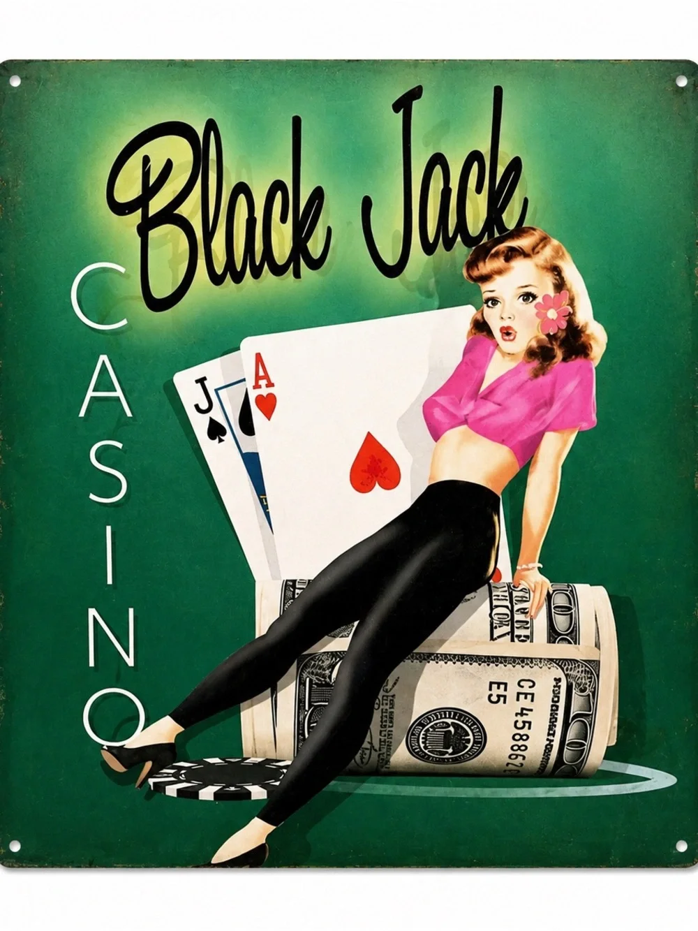 NEW Black Jack Casino Metal Sign